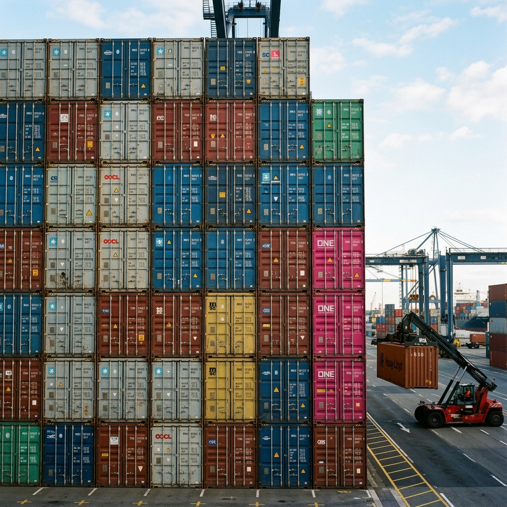 Stacked Shipping Containers at Port